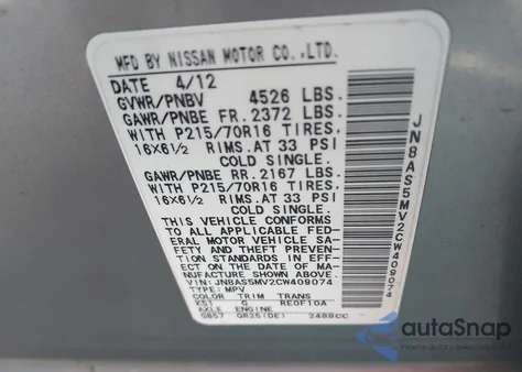 2012 Nissan Rogue S z USA, uszkodzony, nr VIN JN8AS5MV2CW409074